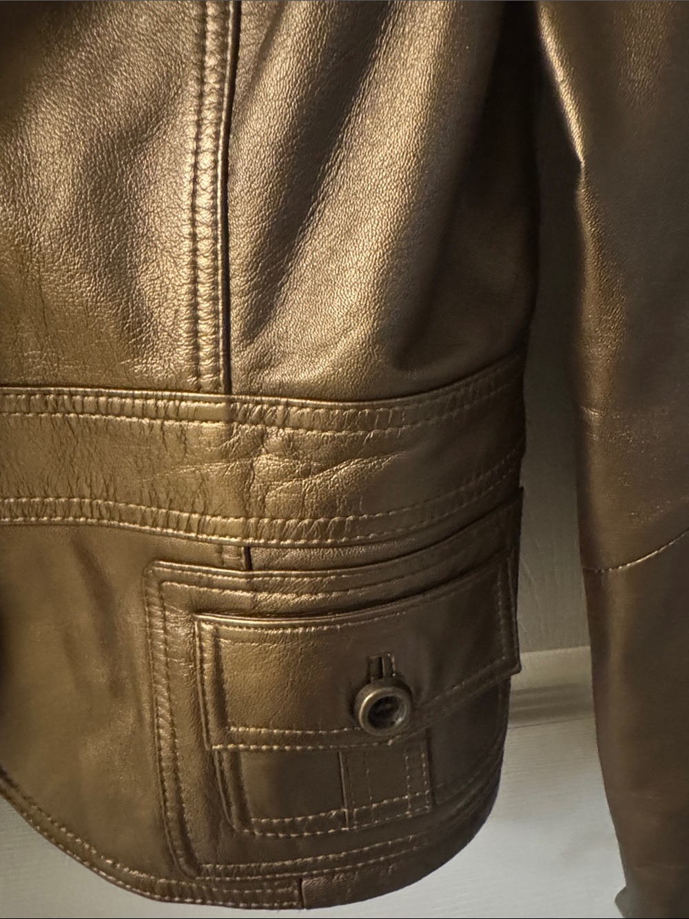 Cache Metallic Bronze Leather Button-Front Jacket - Picture 4 of 11